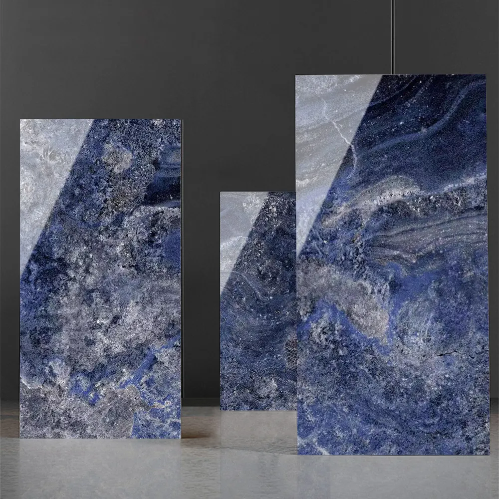 Blaues Granit-Marmor-Aussehen 600 × 1200 Platte Luxus-Stein-Porzellan-Bodenfliesen für Hausinnenraum Wand glasierte Glasfliese