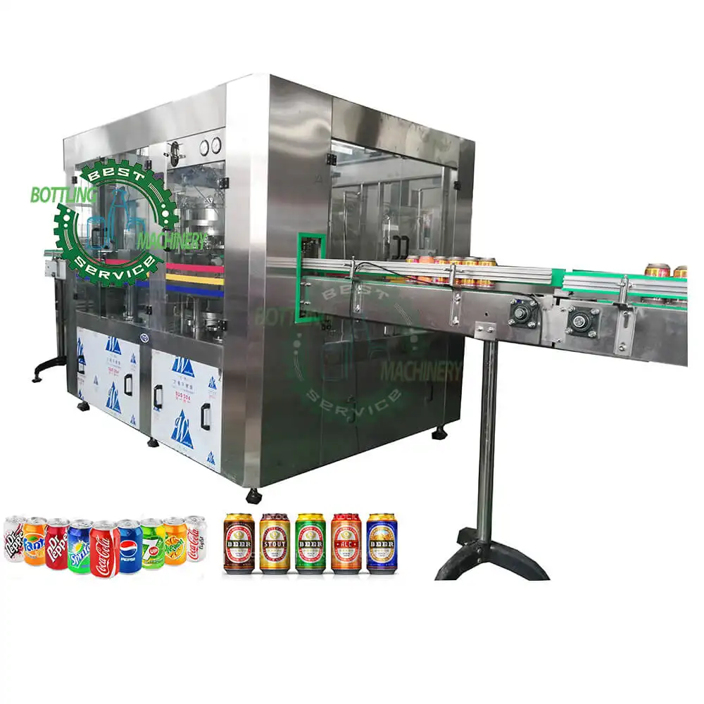 Pantalla táctil automática CO2 2 en 1 enlatado carbonatado aireado limonada bebida cerveza 200ml 250ml línea de máquina de enlatado de aluminio