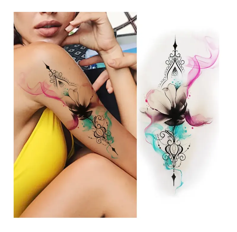 Temporal frotar del tatuaje etiqueta engomada del tatuaje Popular suave de manga de Vagina de flor