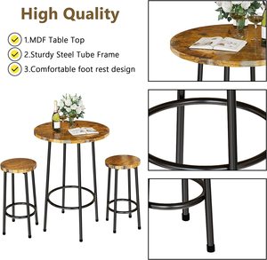 美国仓库3件套酒吧桌椅套装现代厨房柜台高度小空间餐桌套装 - Product Image 4