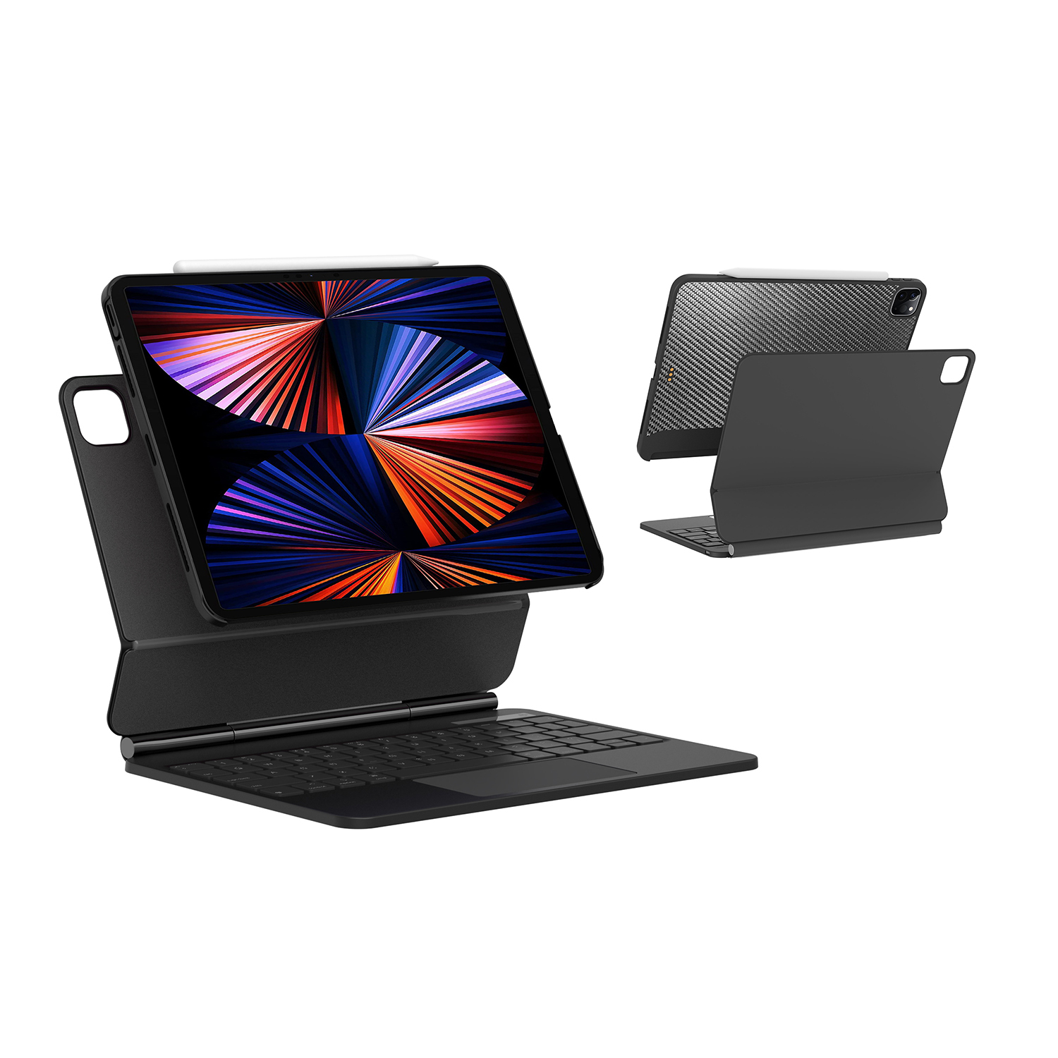 Tastiera Magic nera + Coverbuddy in fibra di carbonio nera