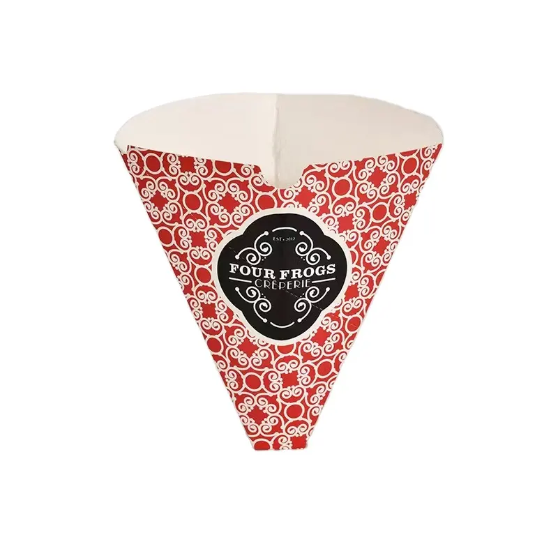 Cartón de grado alimenticio caliente desechable triángulo helado embalaje Pizza huevo burbuja gofres embalaje soporte papel crepé cono