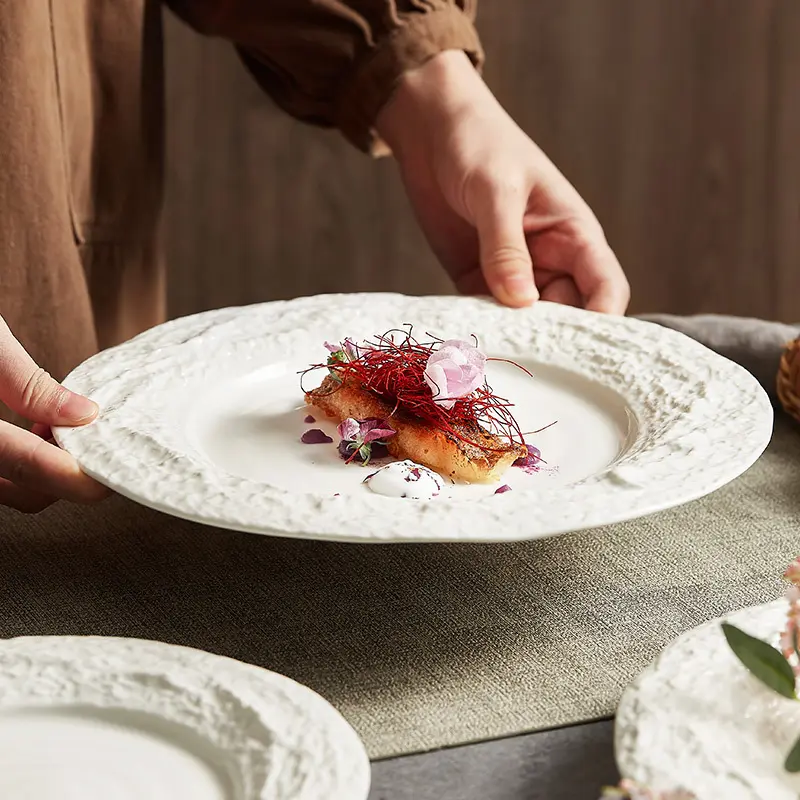 Placas lisas de cerâmica de restaurante em relevo, branco com formato de árvore para casa, restaurante e padaria, estilo francês