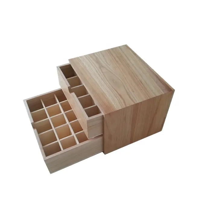 Cajón de madera de tres capas, armario de almacenamiento de aceite esencial con divisores de compartimentos desmontables, caja de organizadores multicapa personalizada
