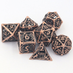 Yüksek kaliteli D20 16mm 20mm Metal Hollow antik RPG dundundice zar fabrika toptan 7 adet Set özel Logo D & D rpgoyunları