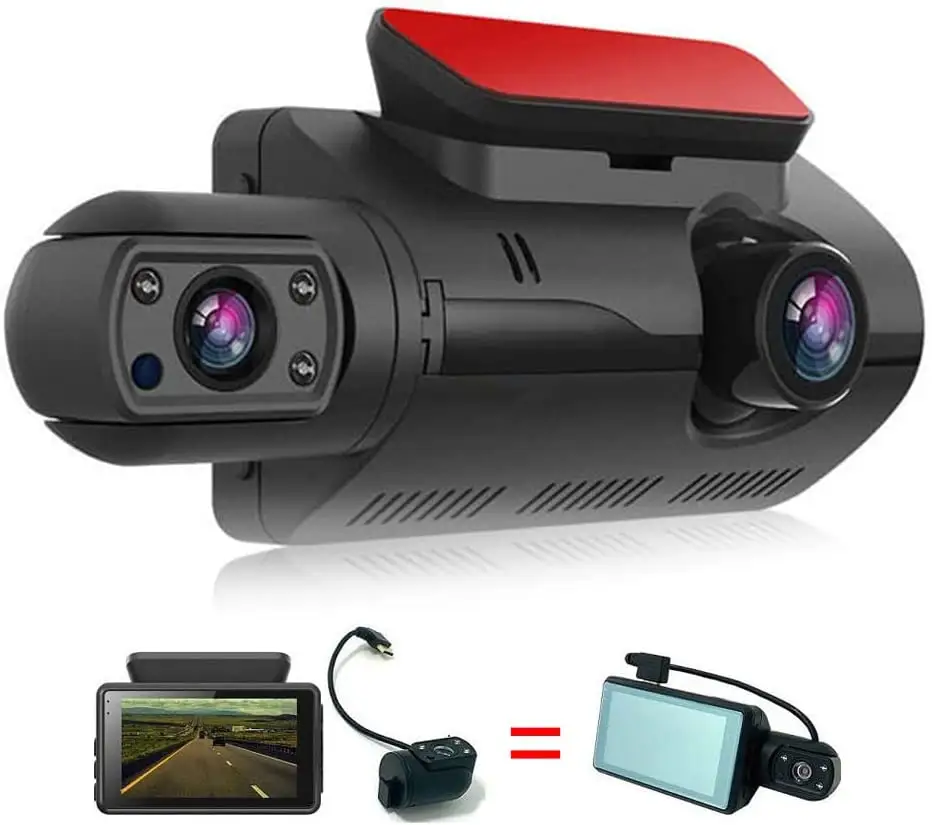 كاميرا سيارة A68 Dvr ، عدسة مزدوجة بزاوية واسعة عالية الدقة بالكامل من الأمام والداخل Wifi Dashcam