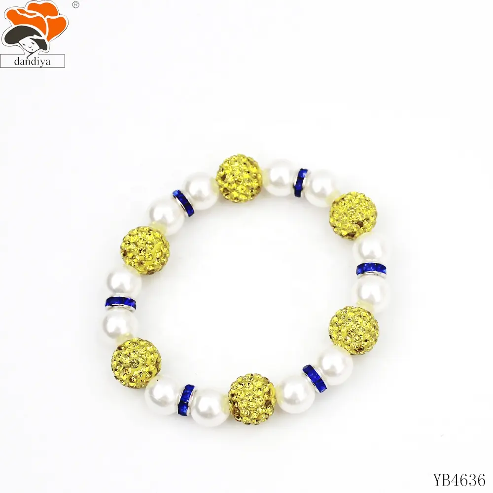 Blu e giallo 12mm strass sfere perline con perle bracciale per Sigma Gamma Rho colore elastico bracciale di colore personalizzato