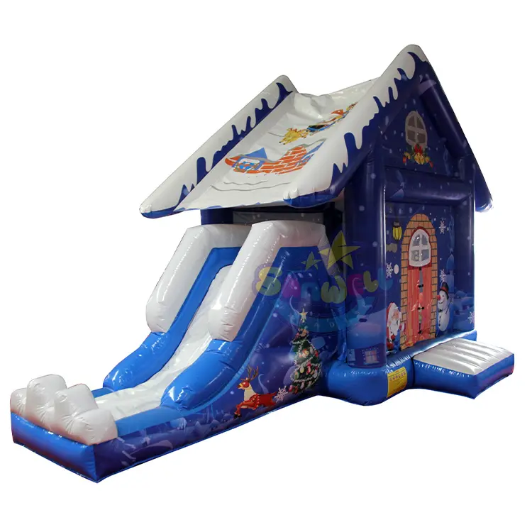 Bouncer tiup rumah Natal komersial dengan slide jumping castle untuk anak-anak combo