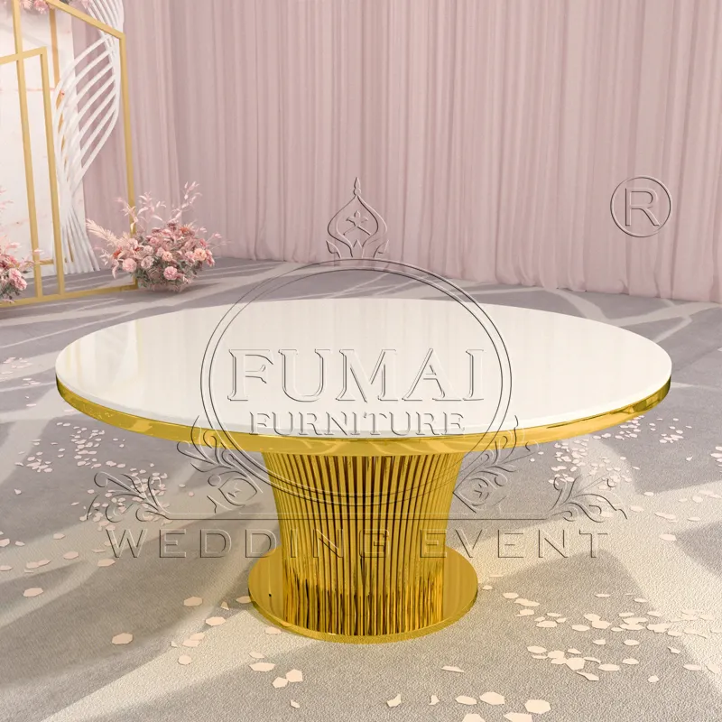 Tavolo da pranzo rotondo in Mdf dorato con Base floreale in acciaio inossidabile diametro superiore 180Cm