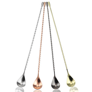 Silber schwarzer Cocktail Mischlöffel Gabel und Löffel langes Spiralmuster benutzerdefinierte Farbe Bar Bartheman Cocktail Rührlöffel