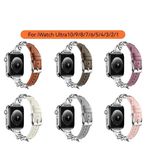 ラグジュアリーレザーバンド<span class=keywords><strong>Apple</strong></span> Watch用Ultra 10 9 8 49mm 45mm 44mm 42 41 40 38mmステンレス鋼ブレスレットストラップIWatch <span class=keywords><strong>7</strong></span> 6 5 4