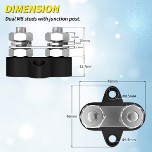 Bus Bar 12V Battery Wire Power Distribution Terminal Block M8 <strong>Dual</strong> Studs Junction Block Post <strong>Busbar</strong> for Auto Car Marine Boat - Product Image 2