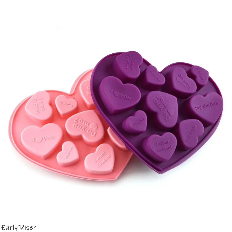 Early Riser Herzförmige Silikon-Backform mit benutzer definierten Liebes botschaften Erstellen Sie romantische Valentinstag-Kuchen mit Schokolade