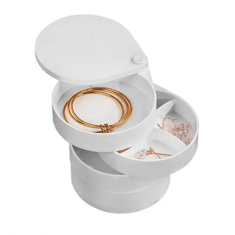 Contenedor de belleza multicapa, organizador, caja de almacenamiento con espejo giratorio de joyas, soporte de joyería, pendientes, caja de anillo