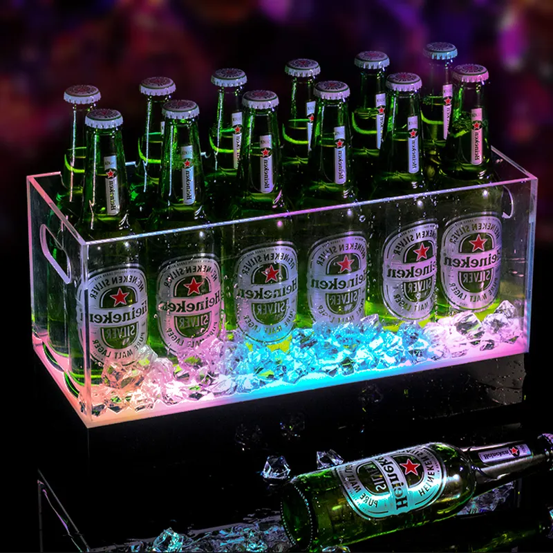 Benutzer definierte Logo LED Eis kübel Großhandel Acryl Bier Kunststoff Wein Eis kübel Getränke wannen Bar Party
