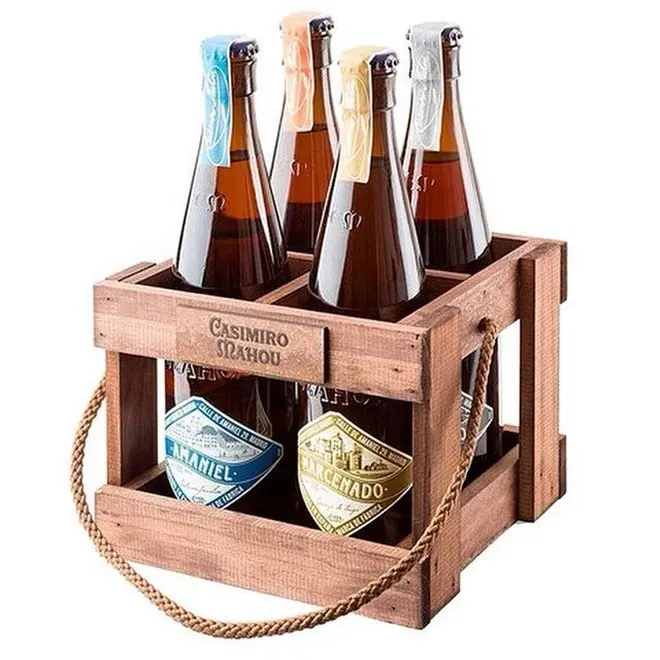 Caja de almacenamiento de cerveza rústica, cajón decorativo de madera, contenedor de servicio de bebidas embotelladas con asas de transporte