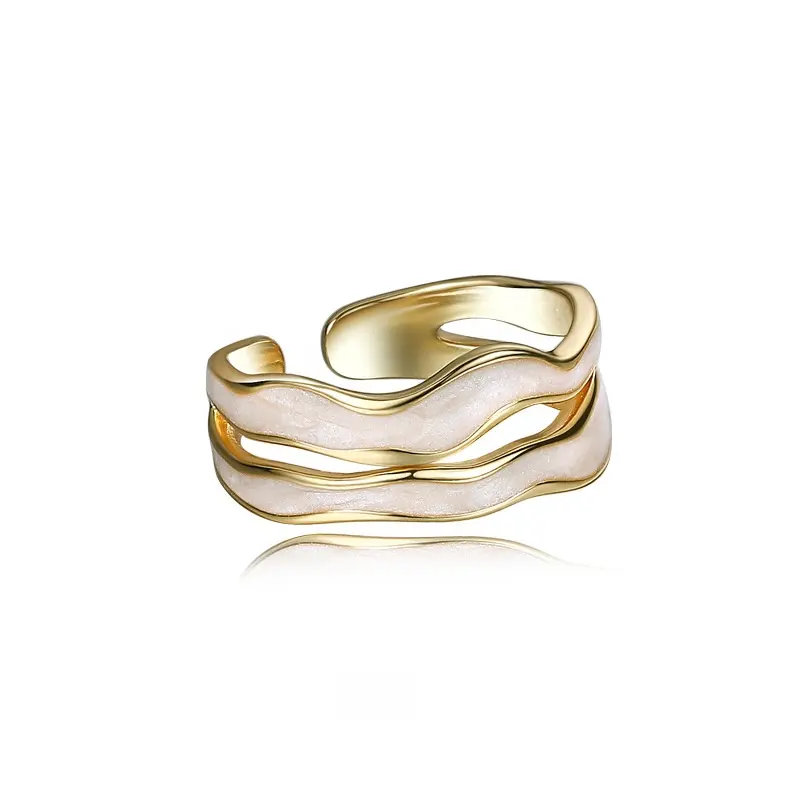 Anelli in oro 18K con Design minimalista a onda alta gioielleria smalto bianco viola 925 argento Sterling fasce a onde irregolari anelli da donna