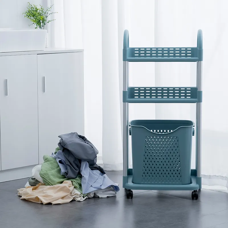Carrito de lavandería de 3 niveles, clasificador de ropa, cesta de lavandería con estantes de almacenamiento, nuevo diseño moderno para el hogar