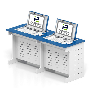 Neueste Design Holz Schul möbel Klassen zimmer Bibliothek Labor Computer tisch für zwei Schüler mit Partition CPU-Halter - Product Image 4