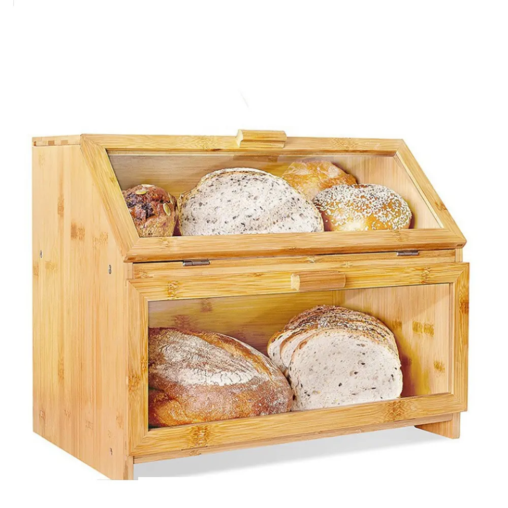 Prix Boîte à pain en métal de décoration de cuisine avec couvercle en bois de bambou avec petit tiroir sur le côté