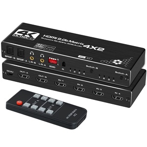 HDMI矩阵切换器4x2 HDMI 2.0b矩阵切换器4K HDMI切换器分路器光学和左/右音频输出分频器EDID带遥控器 - Product Image 1