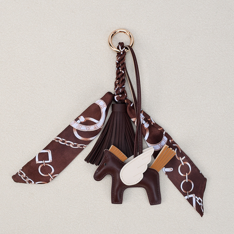 Coffee tassel silk scarf + brown pegasus