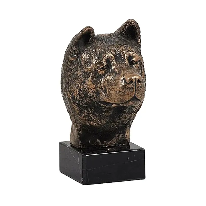 Estatua de cabeza de perro Akita de bronce de poliresina, figuritas de Artdog para decoración del hogar