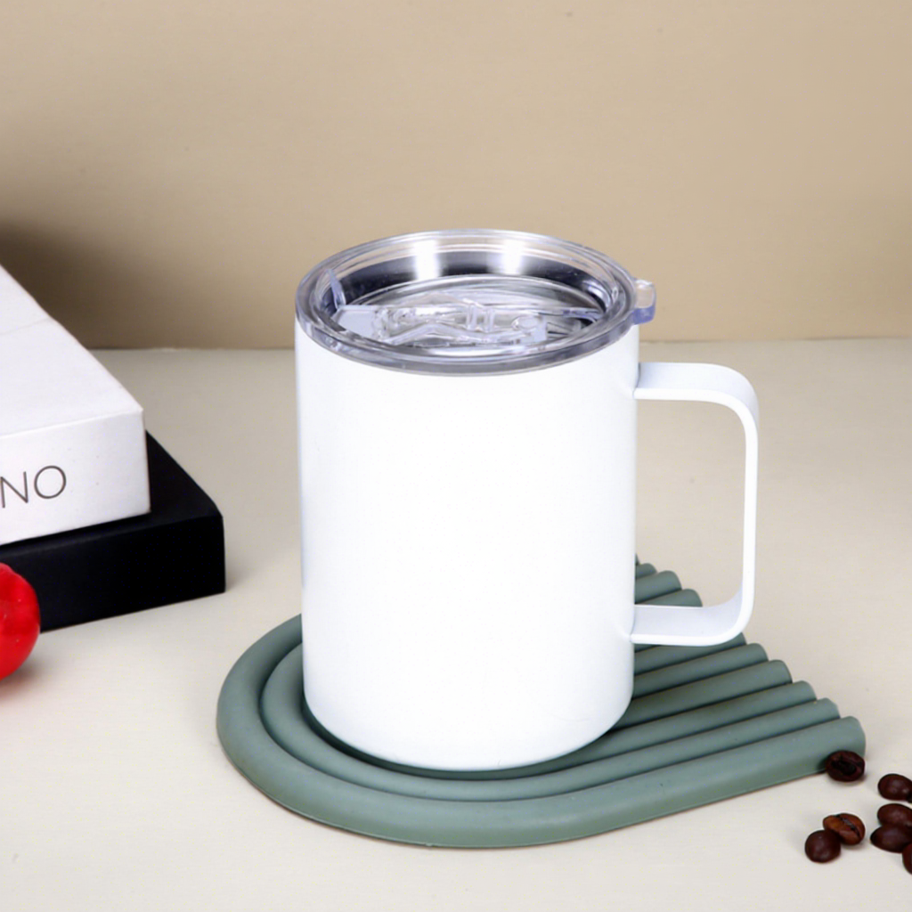 Mug isotherme en acier inoxydable blanc avec couvercle-450ml