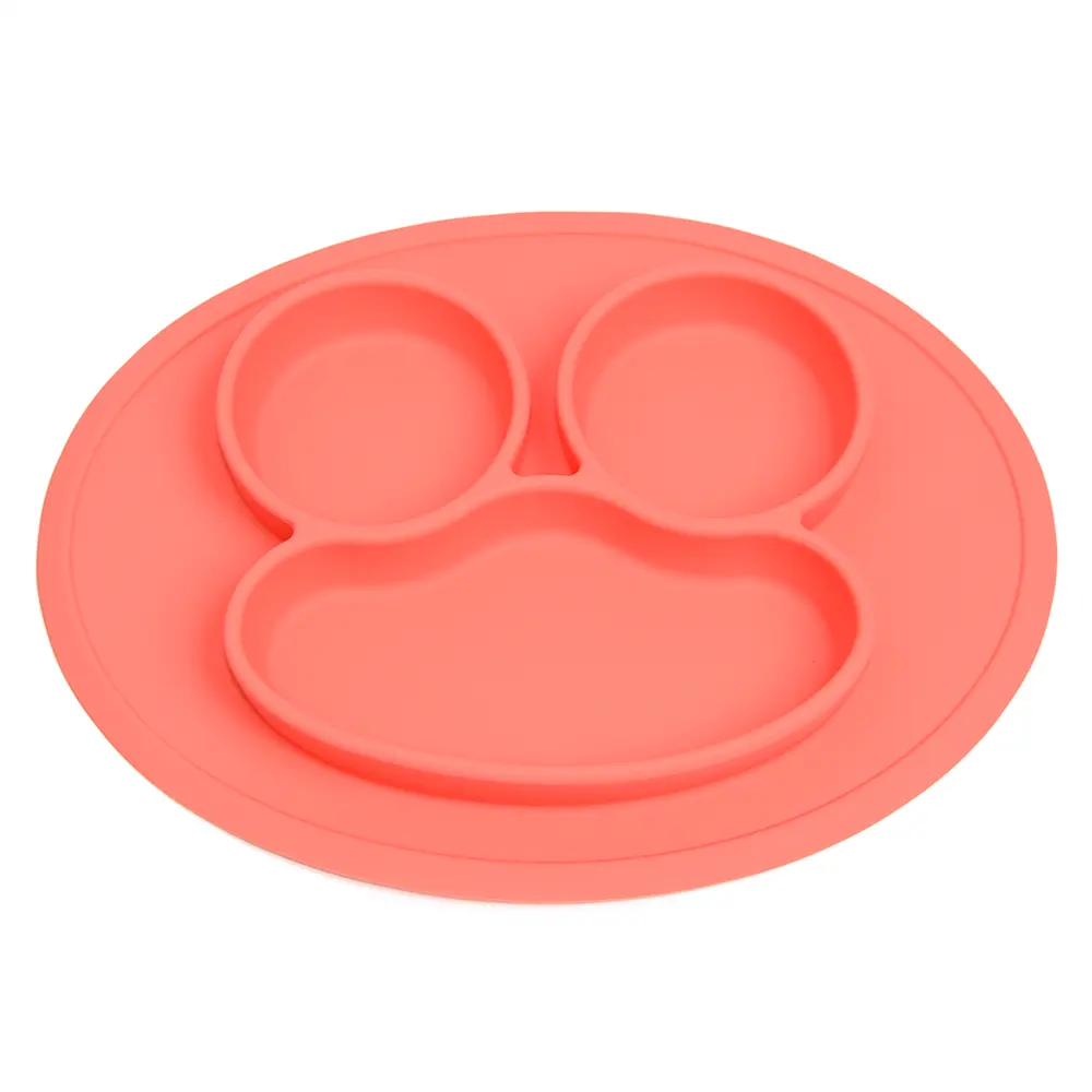 100% Contacto con alimentos Safe Kid Plate BPA Free Food Grade Silicona Alimentación Succión Forma de rana Diseño Bebé Placa de silicona con succión