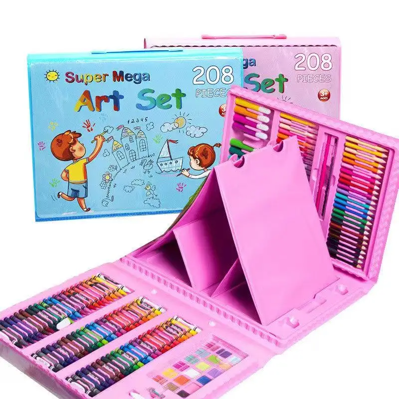 Jogo de desenho magnético para crianças, jogo educacional de desenho triplo com 208 peças, conjunto de arte infantil colorida