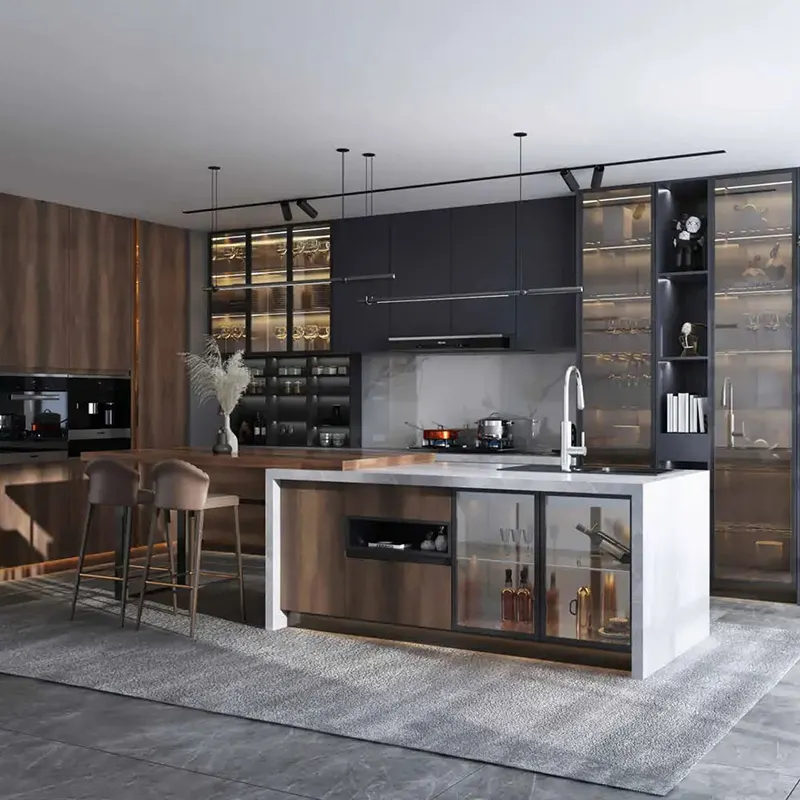 Base de cuisine en métal étanche, Design de luxe en acier inoxydable, laque brillante, armoire murale de cuisine moderne avec Double