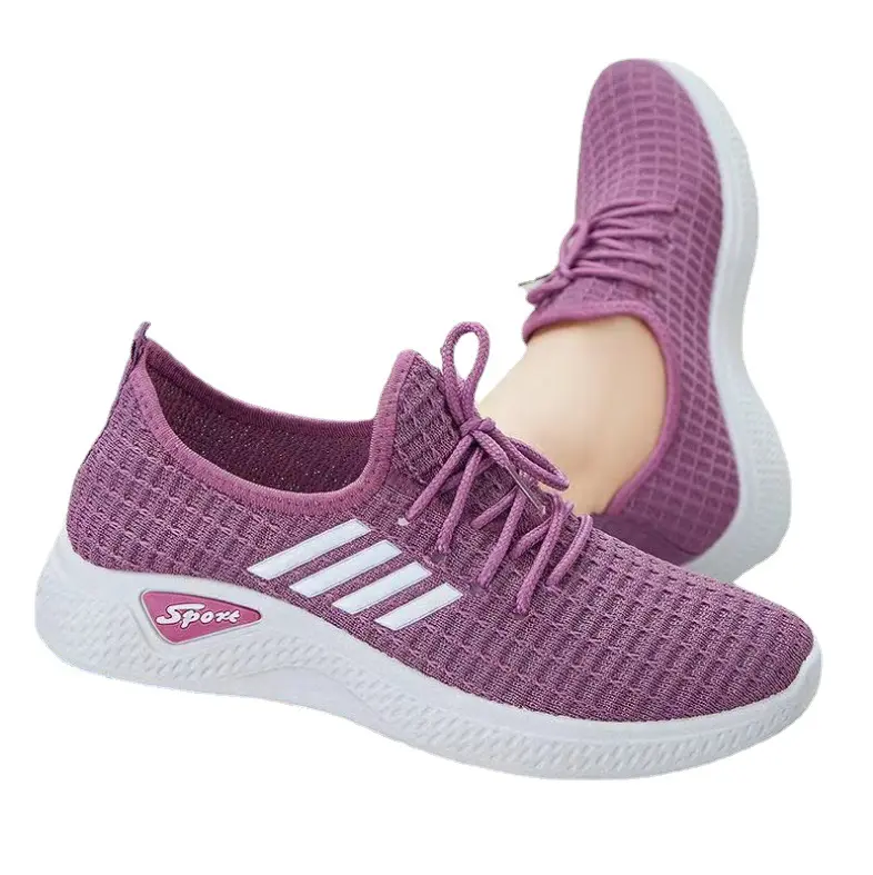 Scarpe da passeggio con zeppa femminile di Design di vendita caldo scarpe da ginnastica stringate traspiranti in rete bassa scarpe Casual sportive piatte per le donne