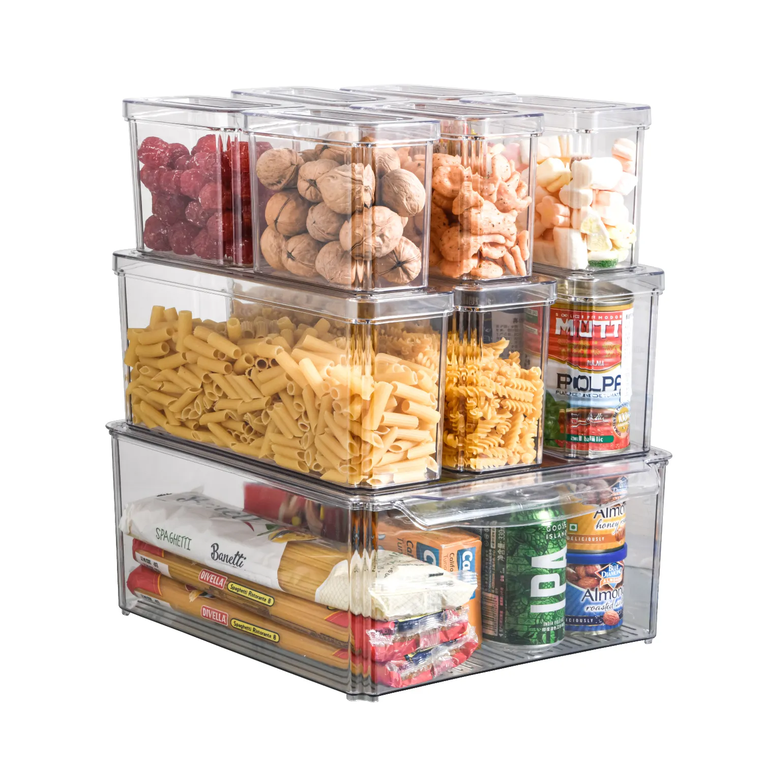 10 pezzi vendita calda plastica PET 10 pezzi frigorifero organizzatore cibo impilabile frigorifero contenitore contenitore di stoccaggio Set
