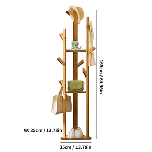 Pohon bambu rak penyimpanan 3 tingkat, kait mantel portabel topi payung berdiri gantungan pakaian mantel topi payung berdiri - Product Image 3