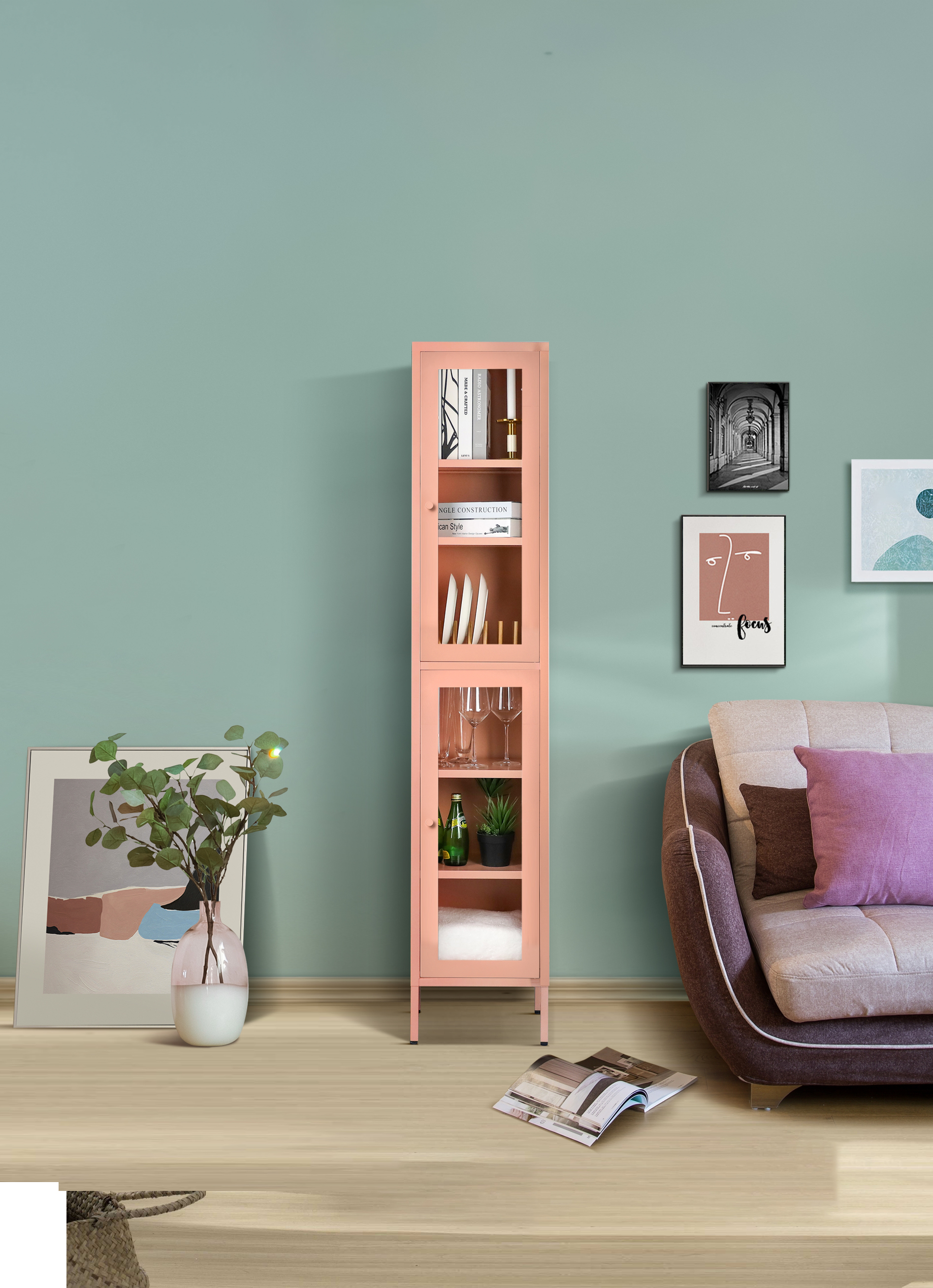 good quality steel material KD Home furniture household bookcase metal crevice storage cabinet for home and office use