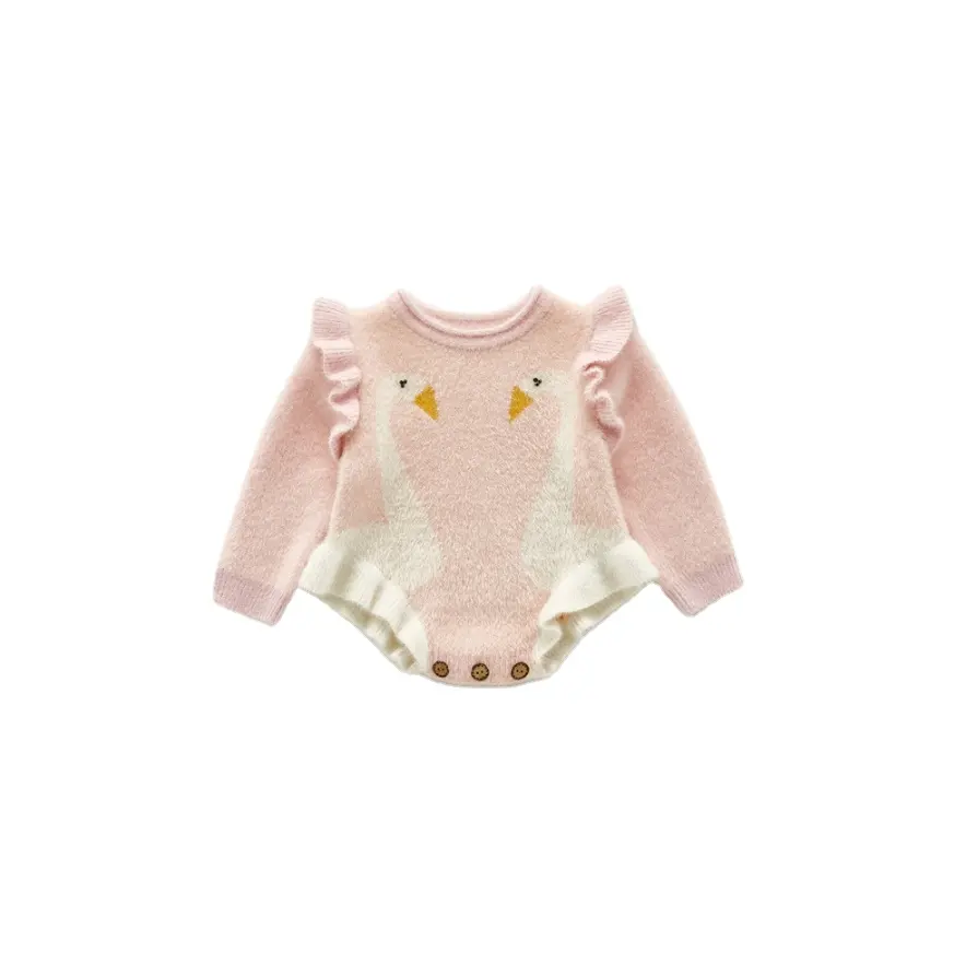 Winter baby girls clothes goose printing sweater wool knitting newborn baby rompers