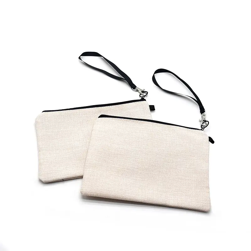 مخصص مركب الكتان التسامي حقيبة مستحضرات تجميل التجميل حقيبة حقيبة أقلام رصاص الكتان محفظة نسائية للعملات المعدنية الفراغات