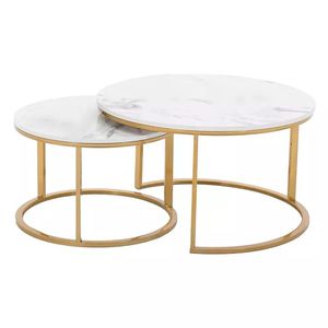 Wood Coffee <strong>Table</strong> Nest of <strong>3</strong> <strong>Table</strong> <strong>Set</strong> Nesting <strong>Table</strong> Gold Metal Side Glass Marble Stone Contemporary Round Nesting Bent Black - Product Image 2
