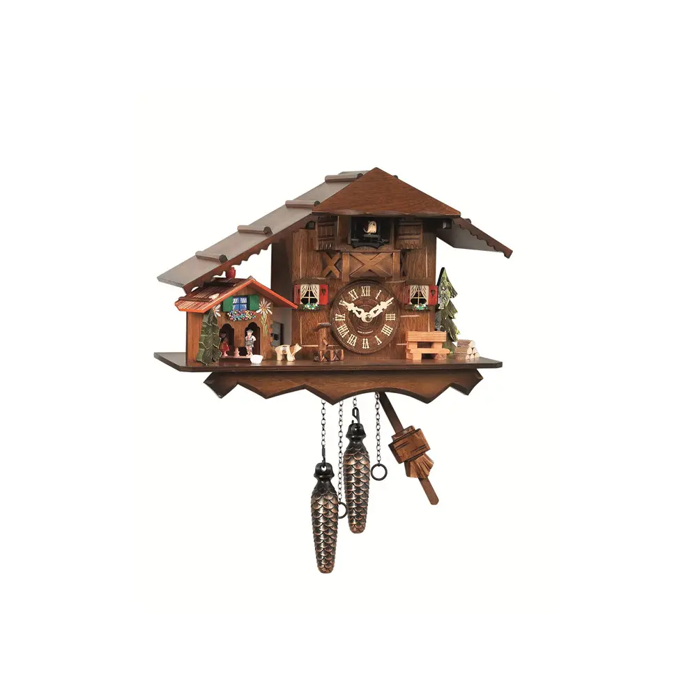 Horloge à coucou en bois massif unique avec petite maison météo et musique supplémentaires, fabriquée à la main en Allemagne