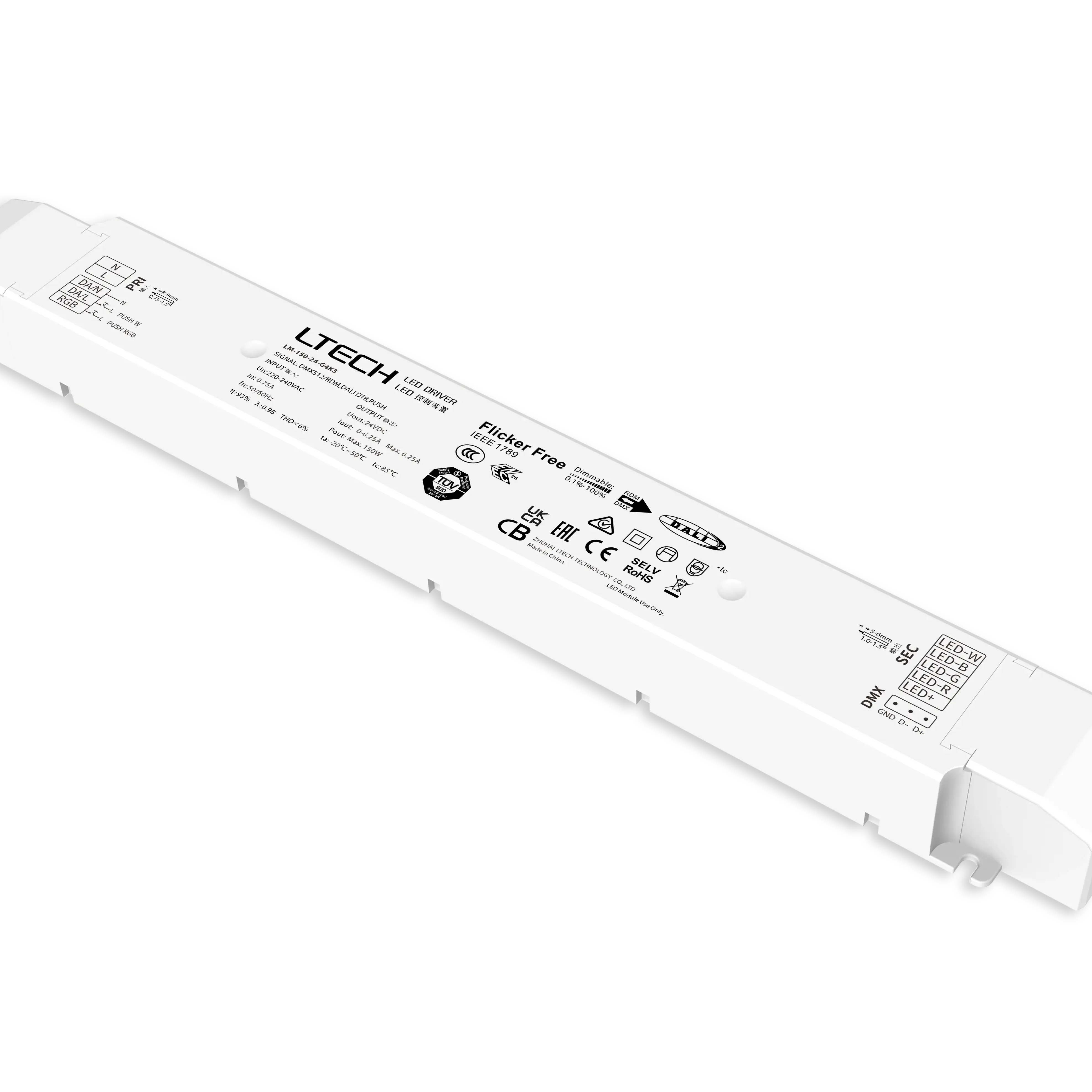 Ltech LM-150-24-G4K3 RGBW4チャンネルLEDドライバー150W24V CV DMX、DALI-2 DT6/DT8フルカラーRGB調光可能LEDドライバー