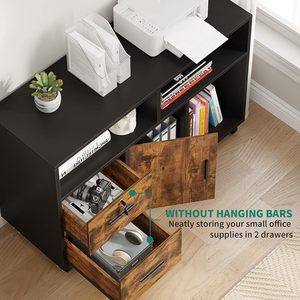 Tủ hồ sơ gỗ, Tủ hồ sơ di động Tủ hồ sơ bên 2 ngăn kéo cho thư, pháp lý, kích thước A4 với kệ lưu trữ mở - Product Image 3