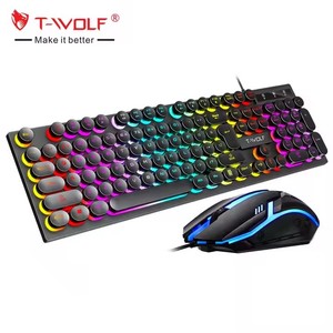 T-WOLF TF270 104-键机械键盘和鼠标集圆形朋克键帽RGB背光有线连接游戏电脑 - Product Image 1