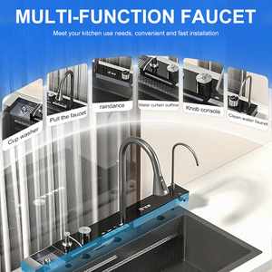 Tiktok popüler büyük tek Slot İşlevli lavabo anti-çizik LED fincan yıkayıcı ile dijital ekran şelale mutfak lavabo - Product Image 4