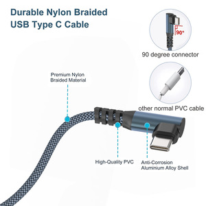 优质材料usb a至90度usb c电缆直角设计尼龙编织usb a至c型电缆快速充电手机 - Product Image 3