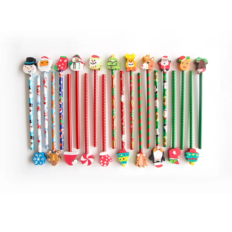 Christmas Pencils, Bulk Pencils with Cute Christmas Pattern Erasers-Colorful Novelty Christmas Gifts