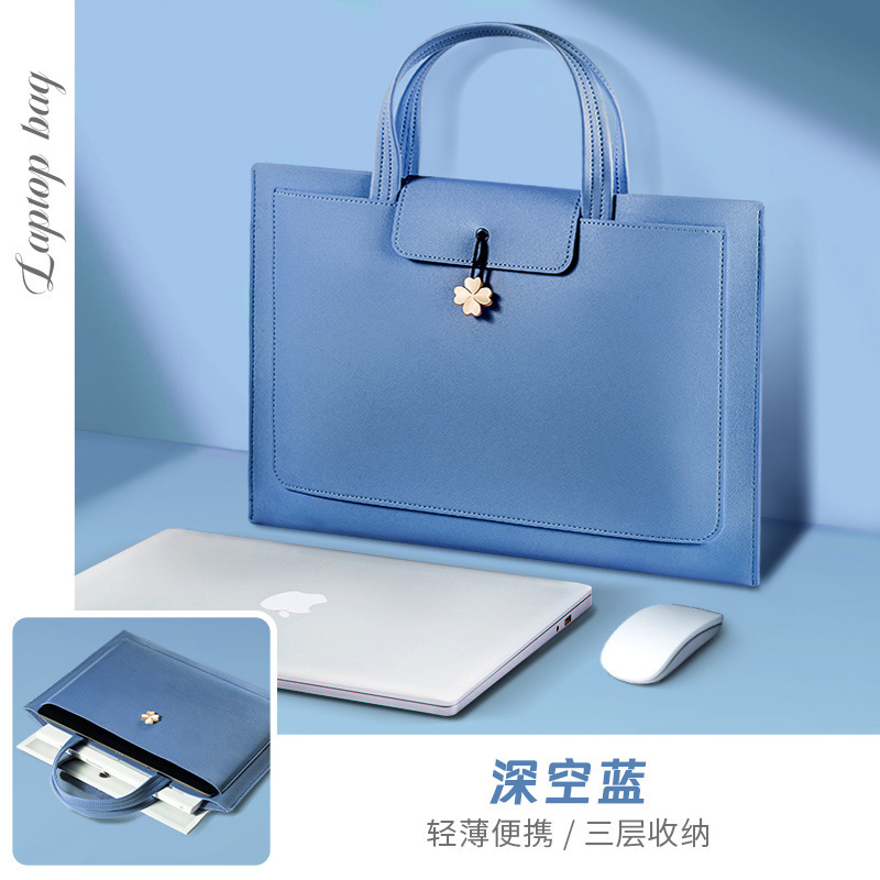 Bolso de mano de 14 pulgadas, tres capas de almacenamiento, azul