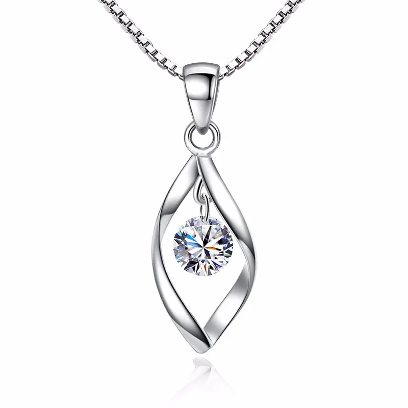 Fashion Dainty Waterproof Silver Plated Stainless Steel Diamonds Zircon Inlaid Hollow Charm Pendant Necklace for Women Jewelry