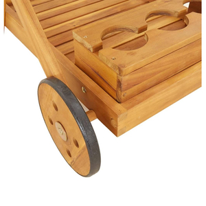 Tekerlekli katı akasya ahşap çay arabası, tekerlekler ve şişe tutucu ile 2 katmanlı aperatif sepeti kolay hareket eden servis arabası - Product Image 5