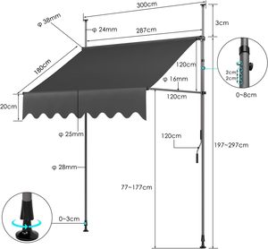 Hiçbir sondaj gerekli çelik çerçeve ve Polyester malzeme posta sipariş ambalaj için el krank kelepçe tente ile Modern balkon tente - Product Image 3
