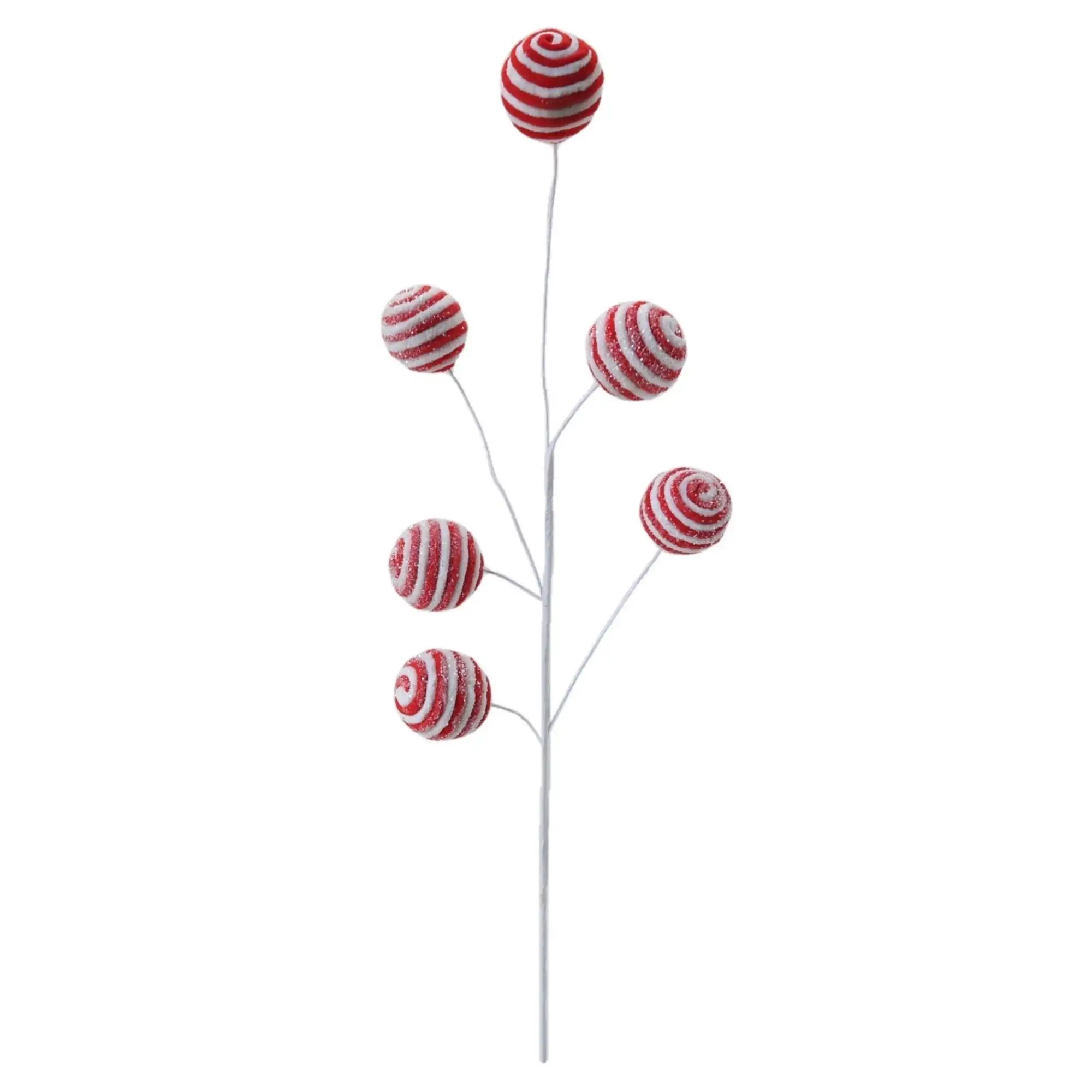 Xmas Wreath Tree Decoration Candy Lollipop Picks Handmade Felt Ornament Red White Ball Bauble Glitter Christmas Candy Branch